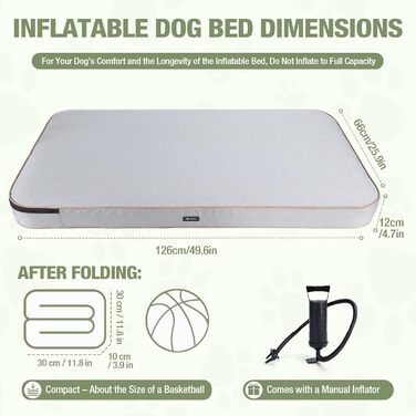 Кругле лежанка для собак Lekereise: водовідштовхувальний, надувний, 126x66x12 см, для середніх та маленьких собак, знімний чохол, для подорожей та саду (сірий), XL