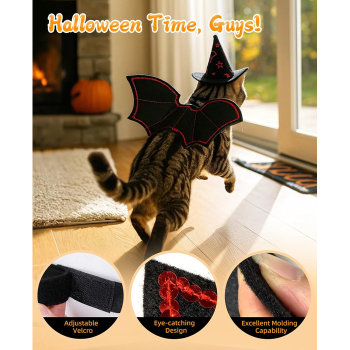 Костюм на Хелловін для собак: крила кажана, аксесуар для вечірки, одяг для цуценят, собак різних розмірів, кумедний косплей (один розмір)