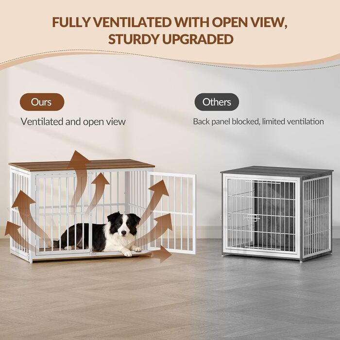 Будиночок для собаки 100x60x70 см, дерев'яний, з 3 дверима, вінтажний коричнево-білий, для середніх та великих порід