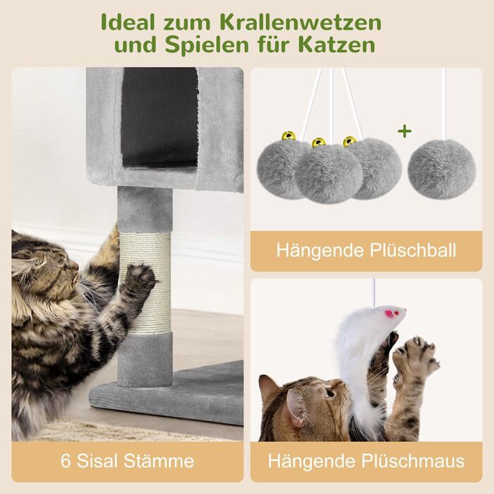 Драбина-кіготь Globlazer XXL 209 см з 3 м'якими стійками, 2 будиночками, 2 кошиками, великою платформою та іграшками для котів. Стабільна, для 3-5 котів.