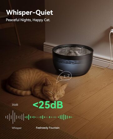 Фонтанчик для котів FEELNEEDY 3L з фільтром з активованого вугілля - фонтанчик для котів з нержавіючої сталі, прозорий резервуар, чорний колір