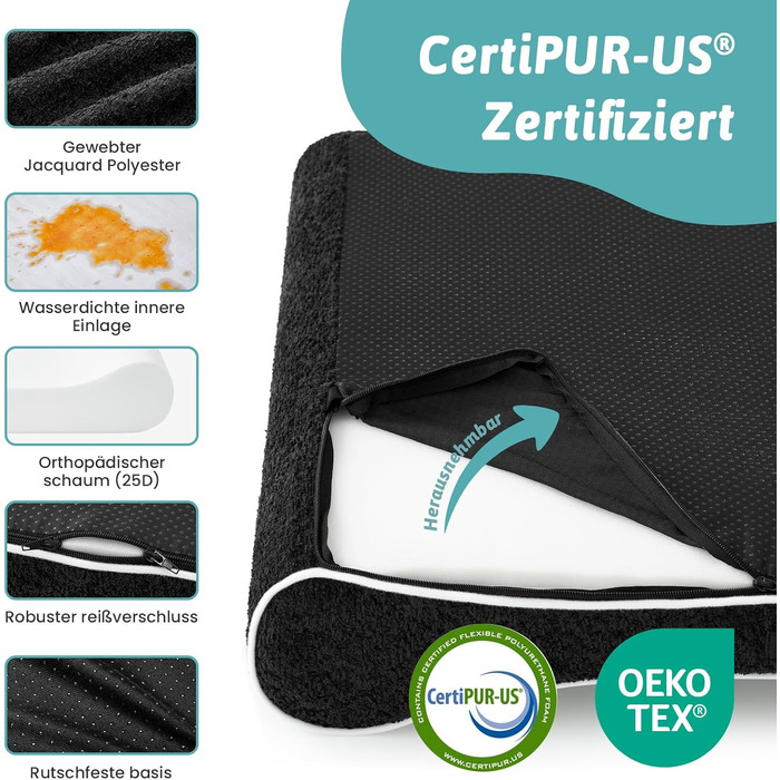 Лежанка для собак, 76x50x12 см, з високим бортиком - ортопедичний лежак для собак з корисного, водовідштовхувального та неслизького матеріалу у формі човна, підходить для собак до 16 кг, чорна, S (76x50x12 см)