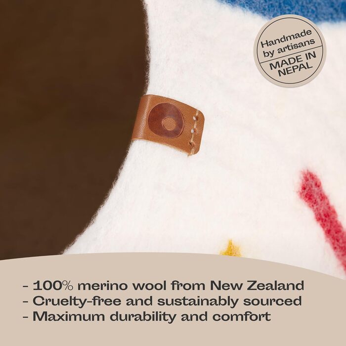 Кішечка ліжко для котів з 100% еринової вовни – ручне валяння, екологічне ліжко для котів та кошенят – м'яке спальне місце, тепле взимку та прохолодне влітку, стильний дизайн (Райдуга, M)