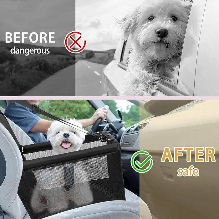 Автомобільний сидіння для собак - чорний, з Oxford тканини, дихаючий, знімне, для собак маленьких та середніх порід