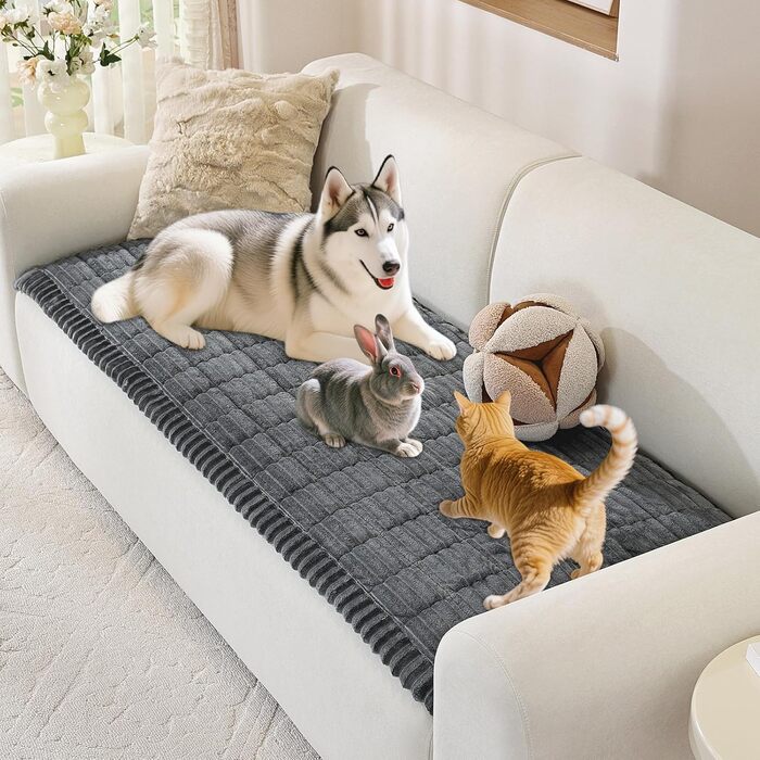 Плед на диван для собак, фланелевий, 70 x 180 см, темно-сірий. М'який, антиковзаючий, для захисту дивану, машинне прання