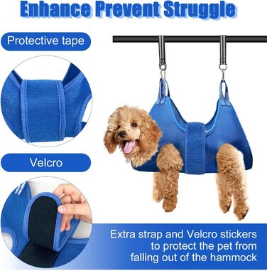 Набір для догляду за собаками MACUNIN: гамак, спорядження для грумінгу з регульованим кріпленням, широкий ремінь, блакитний, 2-ге покоління