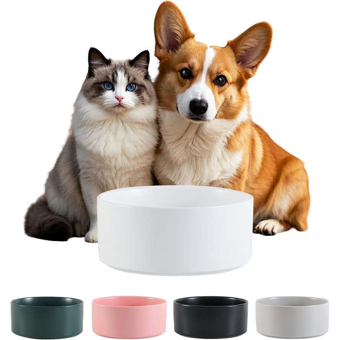 Керамічна миска для собак, годівниця для собак - неслизька миска для собак маленьких та середніх порід, миска для води для великих котів - керамічна миска для корму та води - 15 см - 320 г / 720 мл - біла