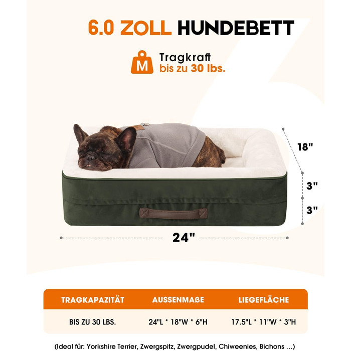 Ортопедичний лежак для собак середніх порід, корзина для собак, що можна прати, з піною у формі яйця, водовідштовхувальне ліжко для собак з неслизьким дном та чотиристороннім валиком (Оливковий, 46x61x15см)