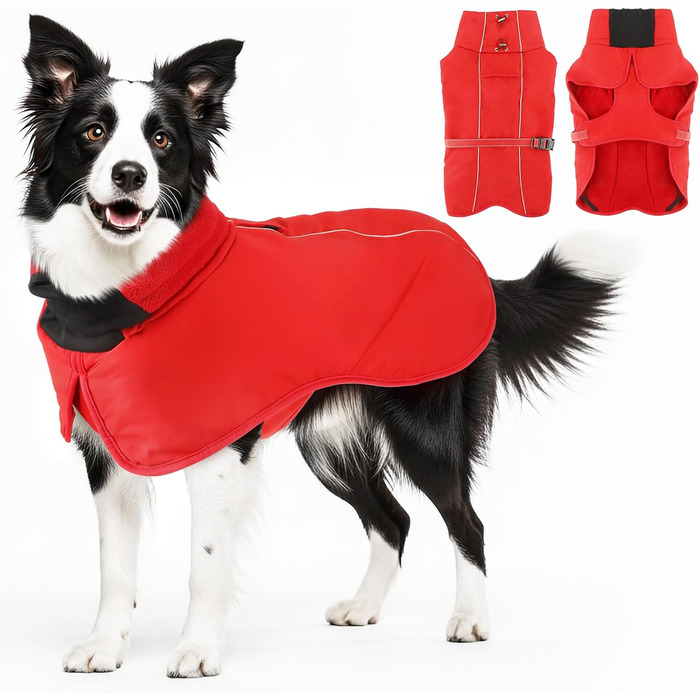 Водонепроникний зимовий теплий одяг для собак великих і середніх порід. Червоний теплий зимовий одяг для собак з флісовою підкладкою та регульованою посадкою