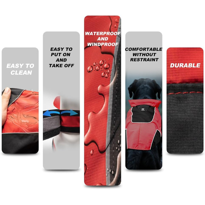 Дощовик для собак TSPRO Premium, червоний, водонепроникний, з світловідбиваючими смугами, для собак малих та середніх порід, розмір M (Обхват грудей 54-69 см, Обхват шиї 45-60 см, Довжина спини 39 см)