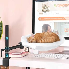 Котяче ліжко для столу Deskside Dreamer, біле, з 2 змінними чохлами (сітка та плюш), 360° обертання, регулювання висоти