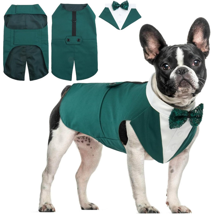 Костюм для собак з банданою, набір для святкування (весілля, день народження, Хелловін) - чорний з сріблястими смугами (M)