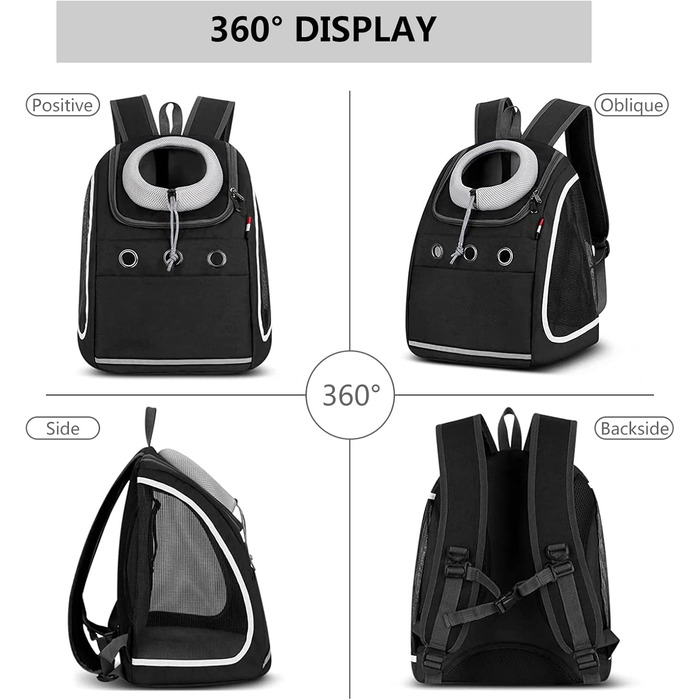 Рюкзак для собак та котів PETCUTE: зручний та практичний для подорожей, хаджінг, кемпінгу. Чорний колір.