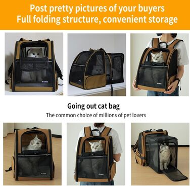 Рюкзак-переноска для кота та собаки, розширюваний, коричневий. Підходить для котів та собак вагою до 9 кг