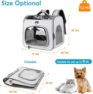 Рюкзак для котів і собак ALLSOPETS складаний з переднім входом і дихаючою сіткою, для подорожей, прогулянок, сірий