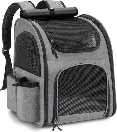 Рюкзак для тварин до 10 кг з сіткою, дихаючий, з лінійкою безпеки та килимком - сірий