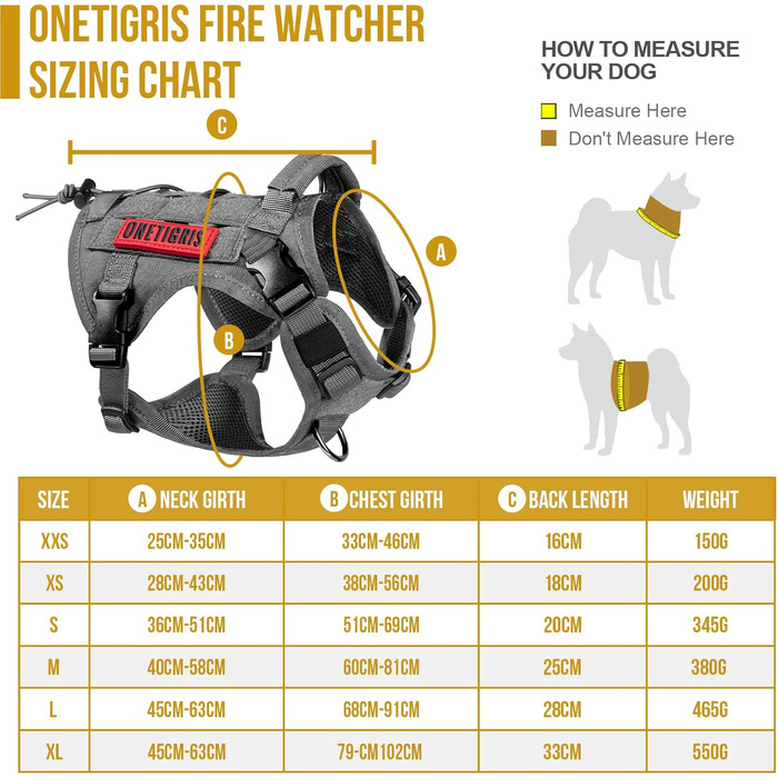 Тактична шлейка для собак OneTigris FIRE WATCHER, 1000D нейлон, з ручкою та 2 D-кільцями, розмір L, сіра