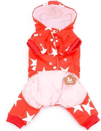 Зуена Зимовий теплий костюм для собак з капюшоном, флісовою підкладкою та зірковим поясом. Водонепроникний костюм для собак, теплий одяг для собак, худі, комбінезон для котів, цуценят, чихуахуа. Розмір L (спинка 30 см, груди 42 см), червоний