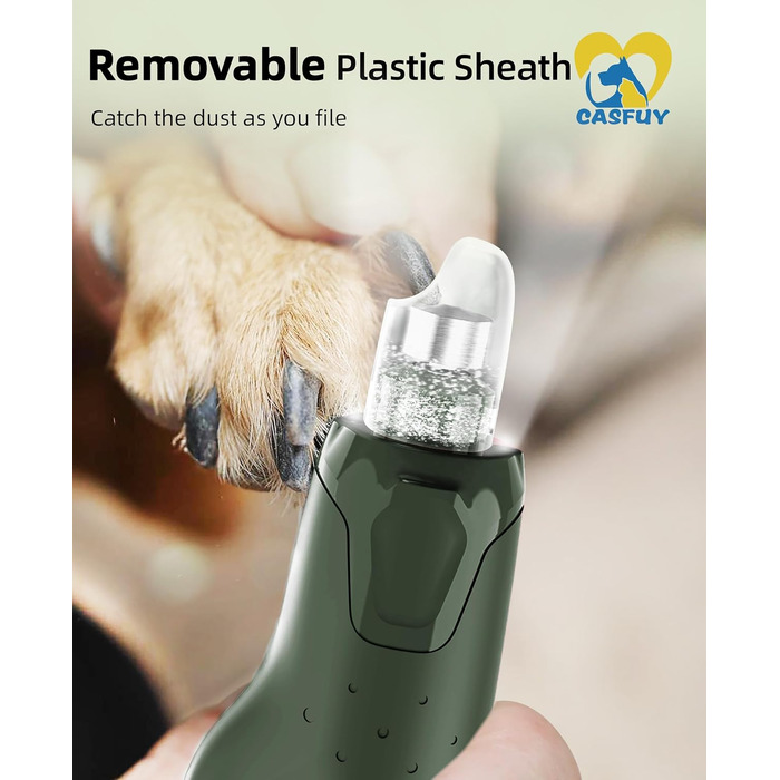 Електричний точило для кігтів собак Casfuy (45 dB) з 6 режимами та LED-підсвіткою для собак та котів, армійний колір