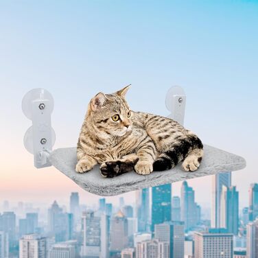 Кріплення для кота на вікно Gearific, гамак з 4 присосками, міцний каркас, дихаюча сітка, сірий, 45 x 30 см