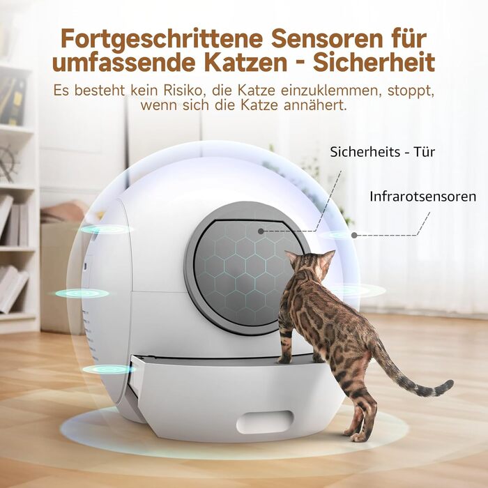 Автоматичний електричний туалет для котів ELS PET XXL з самоочищенням, додатком, смарт-сповіщенням та моніторингом здоров'я, для 2-4 котів, білий