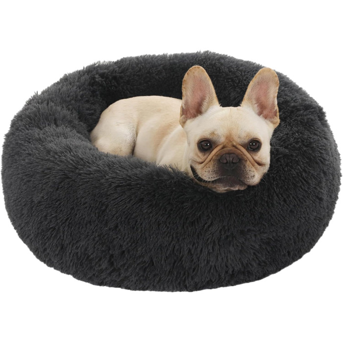 М'яке ліжко для собак та котів у вигляді пончика, плюшеве, кругле, 58 см, темно-сіре