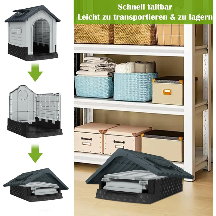 NAIZY Будинок для собак з дахом-люком, 80x71 см, PP, для внутрішнього та зовнішнього використання, зимостійкий, вентильований, XL