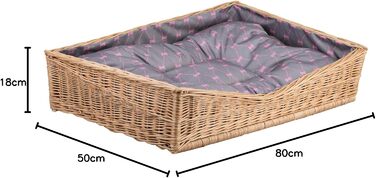 Корзина для собак та котів з ротангу, лежанка для тварин, 80x50 см, з подушкою сірого кольору