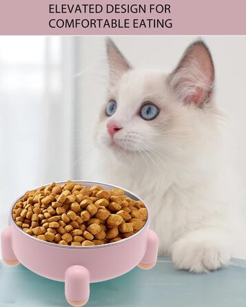 Миски для котів та собак з нержавіючої сталі, антиковзні, підняті, набір 2 шт (білі та рожеві)