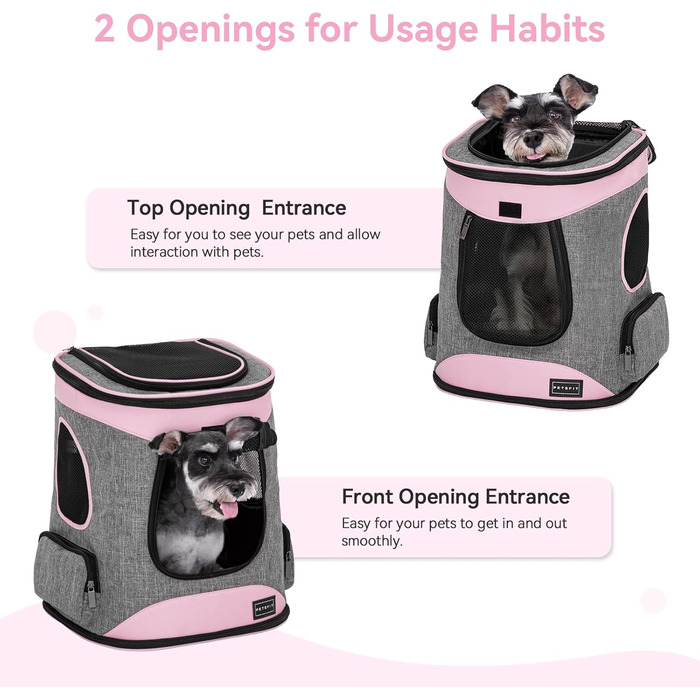 Рюкзак для кота та собаки Petsfit - зручний та дихаючий, до 5 кг, з сіткою та регульованим ременем, зелений (сірий & рожевий)