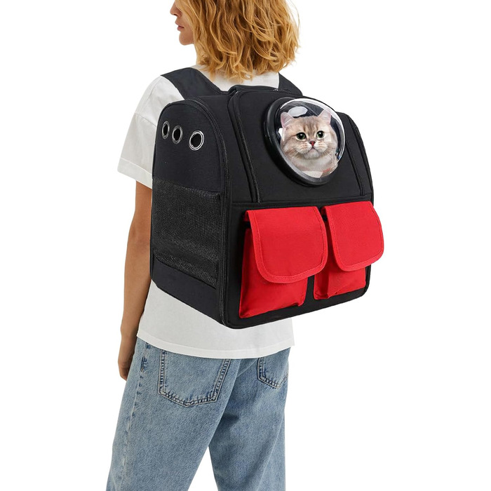 Рюкзак для кота PETCUTE, чорний, з висувною матрацом, для маленьких котів та собак, дихаючий, складаний, Oxford-Tuch