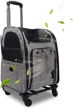 Тролей-рюкзак для собак та котів 2в1, зручна переноска з сіткою, багатофункціональний рюкзак для тварин на 4 колесах, дихаючий рюкзак-переноска для котів та цуценят