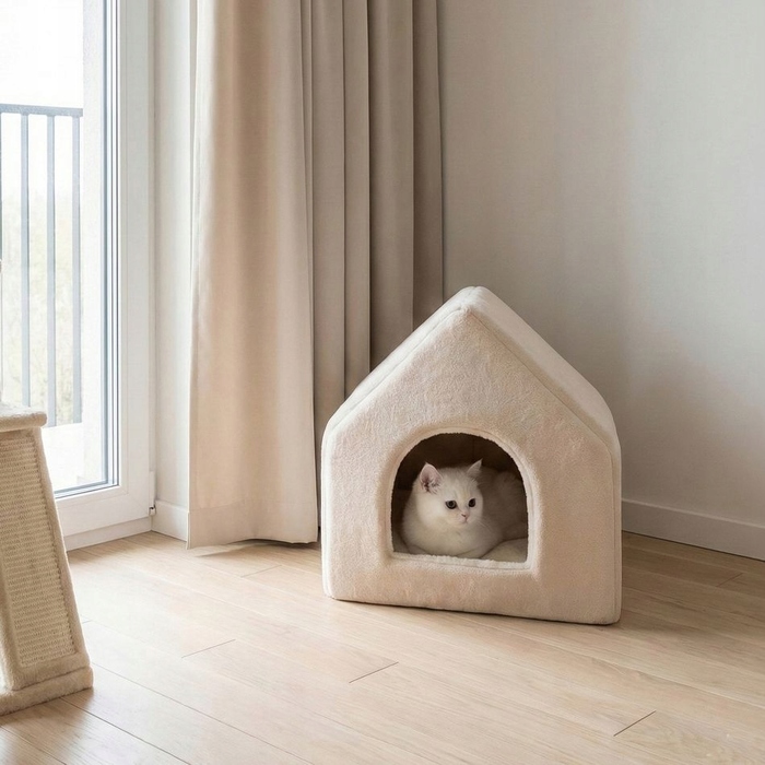 Будиночок-лежак для котів SUITE Carinio з двосторонньою подушкою, 44 × 42 × 44 см