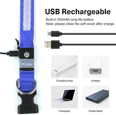 Світлодіодний нашийник для собак Leuchthalsband PcEoTllar, вологостійкий, 7 кольорів, 8 режимів, регульований, для маленьких та великих собак, синій, 28-40 см