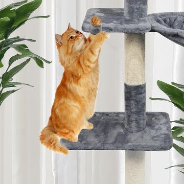 Котячий дерево Roypet, 221×116 см, сірий, стабільний, з регулюванням висоти, сидіннями та кріпленням, для котів