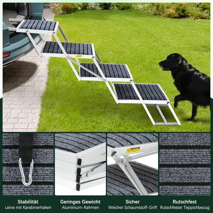 Сходинка для собак у машину з килимком, широка, 4 сходинки, складана, до 100 кг, для вантажівок та SUV