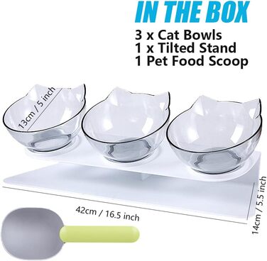 Набір мисок для котів з підставкою, 3 шт. - піднята миска для кошенят, анти-блювотний дизайн, прозорий пластик