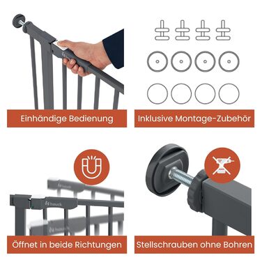 Захист для воріт Hauck Clear Step Autoclose 2, Темно-сірий - для дітей, регульована ширина 75-80 см, висота 77 см, самозакривання, низький поріг, двостороннє відкривання однією рукою, без свердління