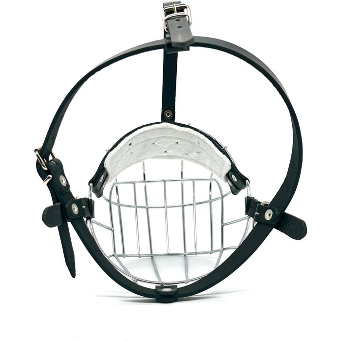 Міцний нашийник-маска для собак з металевої сітки, Rottweiler, Mastiff, Golden Retriever (R2, сріблястий/чорна шкіра)