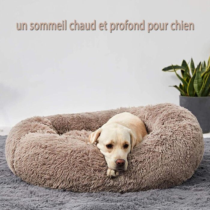 Ортопедичне ліжко для собак XL: кругла м'яка кушетка для великих та середніх собак. Зручне собаче ліжко з Memory Foam, антистрес, коричневе.