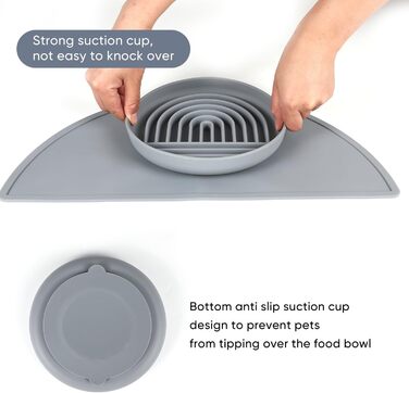 Силіконова миска для собак Slow Food, проти блювоти, не ковзає, сірого кольору
