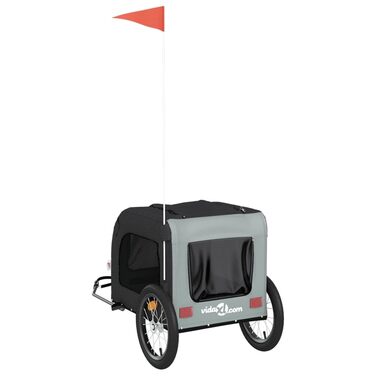 Транспортна переноска для тварин на колесах, візок для собак, причіп для велосипеда. Чорний та сірий, оксфордська тканина та метал. Для прогулянок та використання на відкритому повітрі