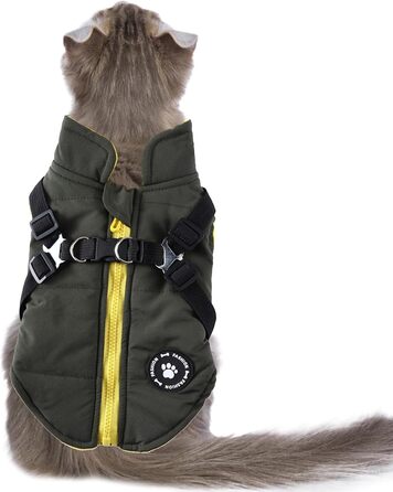 Водонепроникна куртка для собак з шлейкою та D-подібними кільцями, тепла, зелена, розмір L