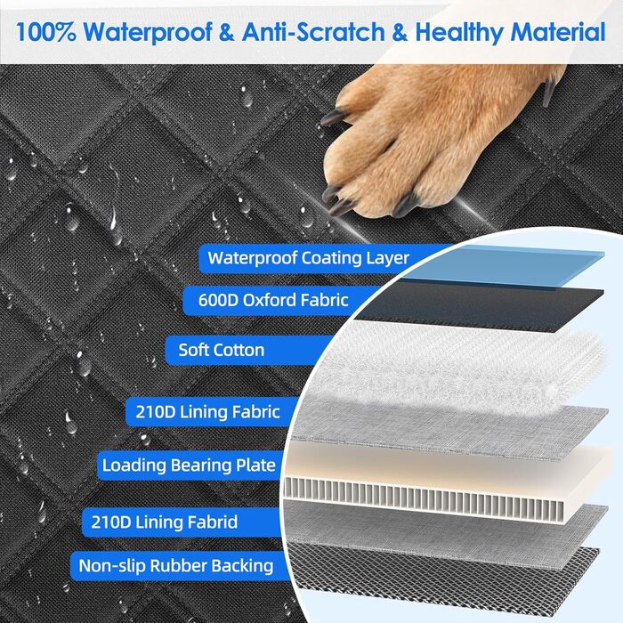 Подовжувач для заднього сидіння автомобіля для собак з твердим дном, великий простір, водонепроникний чохол для автосидіння для собак, витримує 180 кг, стійка неслизька гамак для заднього сидіння автомобіля/SUV для домашніх тварин