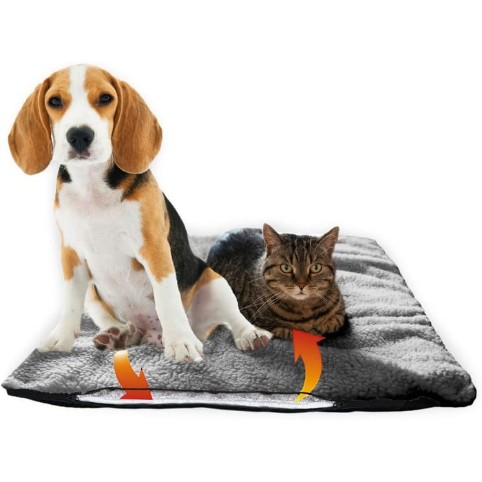 Тепла ковдра для собак Fellou 90 x 64 см - самонагріваюча, пральна, без сторонніх звуків, 60 x 40 x 3 см (сіра)