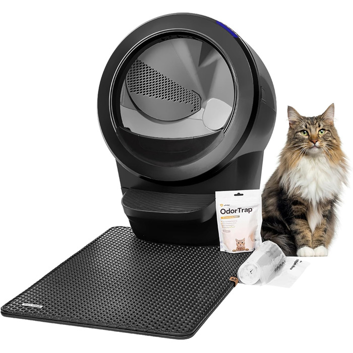Автоматичний туалет для котів Litter-Robot 4 Whisker, чорний, з комплектом для початківців: туалет, огорожа, килимок, 2 OdorTrap, 25 пакетів для відходів