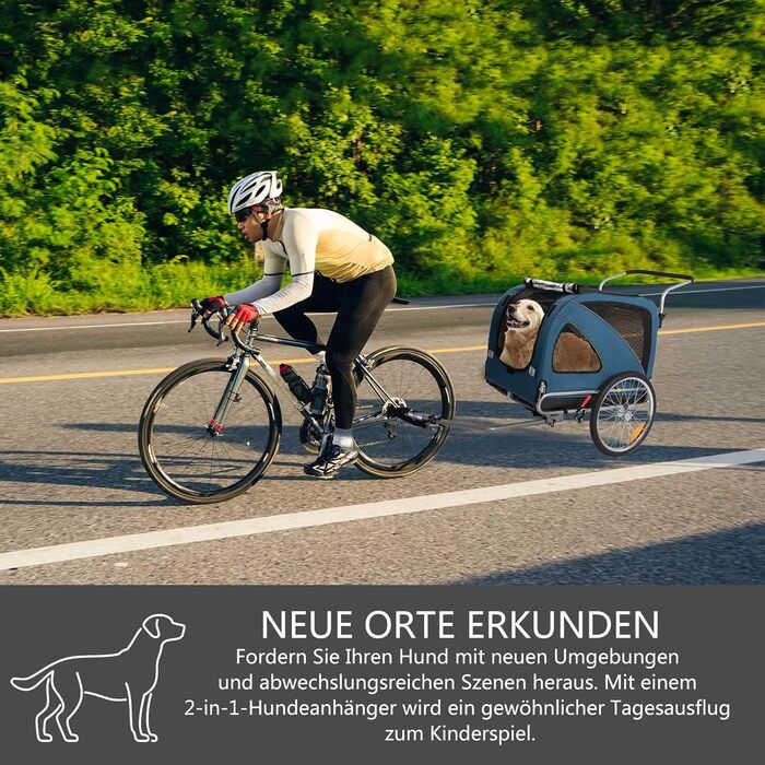 Причеп для собак XL 2-в-1 для велосипеда та візка, з гальмом та світловідбивачами, матеріал 600D Oxford, до 40 кг (Блакитний)