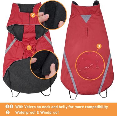 Водонепроникний собачий дощовик/куртка з отвором для коміра, на липучках, з флісовою підкладкою, світловідбиваючий зимовий дощовик для середніх та великих собак, 4XL (4XL (1 шт), Червоний)
