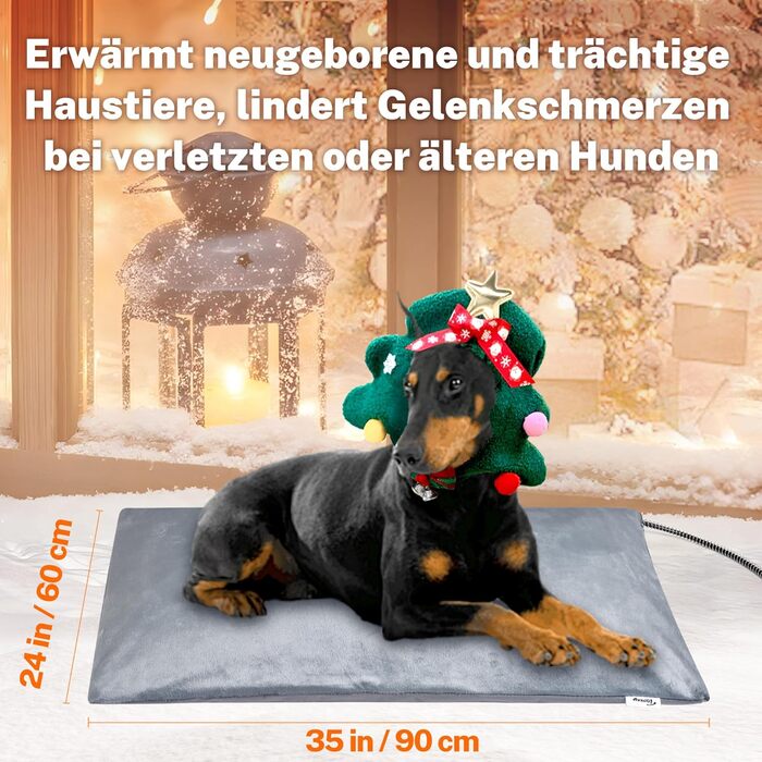 Кішка/Собака Тепла підстилка Toozey Outdoor з водонепроникним покриттям та стійким до кусання кабелем, автоматичне регулювання температури, 70x40 см (сірий, XL 90 x 60 см)