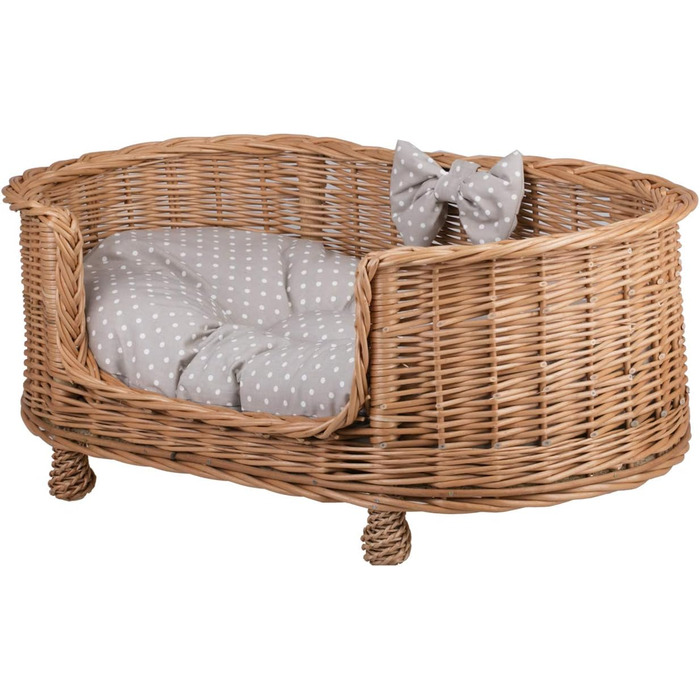 Плетене ліжко для собак і котів e-wicker24 з подушкою, знімна, 79x51x31 см, точковий малюнок, натуральна лоза